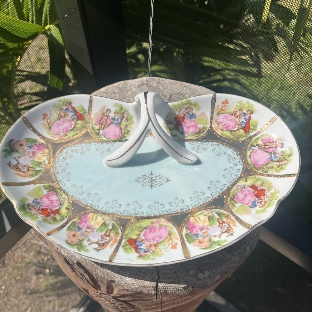 Arnart Creation Heart Courtship Vanity Dish Gold Trim Hand Painted Japan
